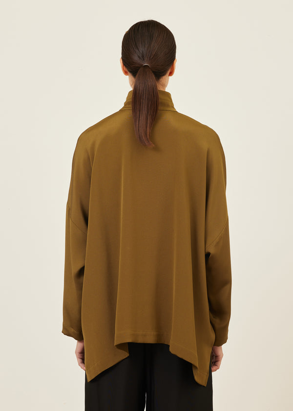 Eskandar Silk Wide Longer Back Double Stand Collar Shirt - Mid Plus