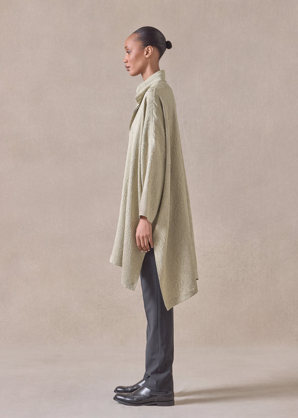 Eskandar Silk Wide Longer Back Double Stand Collar Shirt - Very Long With Slits