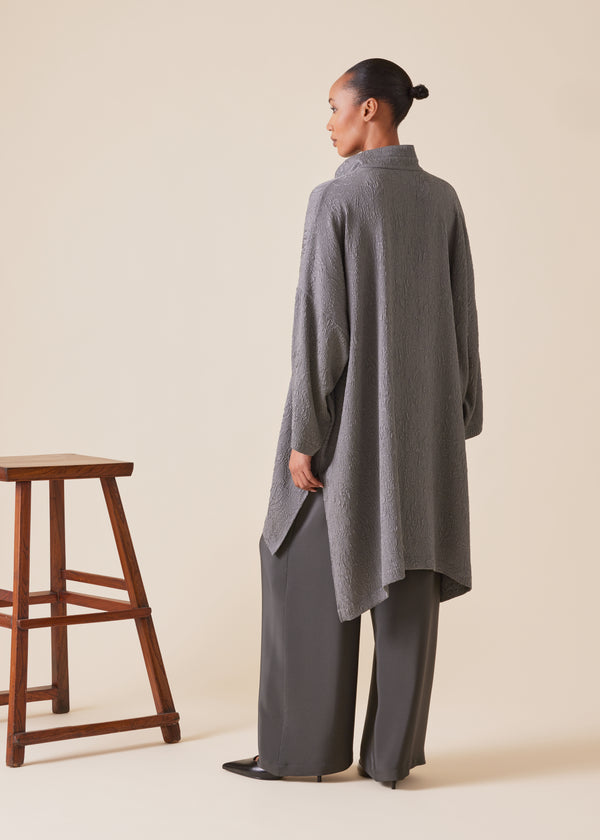 Eskandar Silk Wide Longer Back Double Stand Collar Shirt - Very Long With Slits