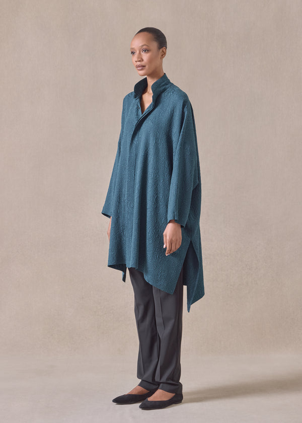 Eskandar Silk Wide Longer Back Double Stand Collar Shirt - Very Long With Slits