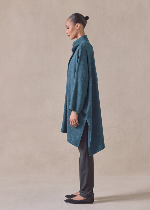 Eskandar Silk Wide Longer Back Double Stand Collar Shirt - Very Long With Slits