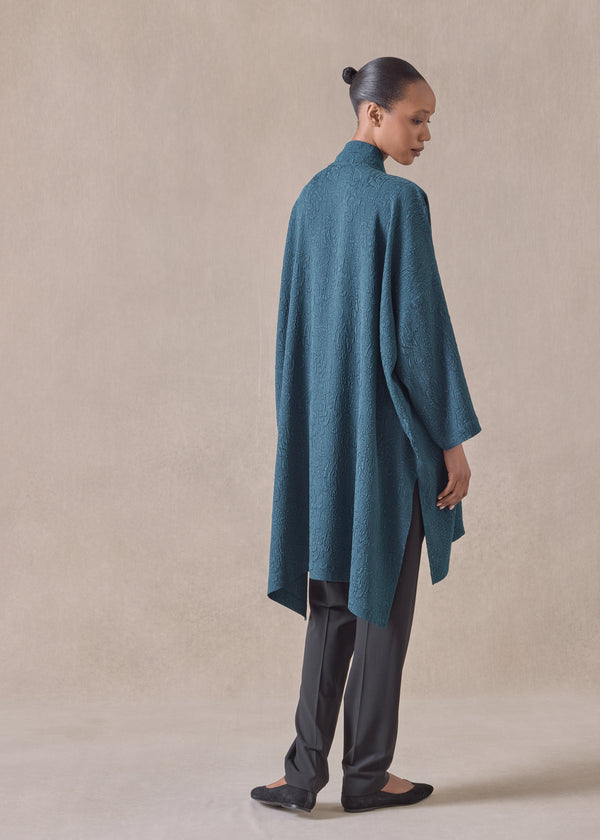 Eskandar Silk Wide Longer Back Double Stand Collar Shirt - Very Long With Slits