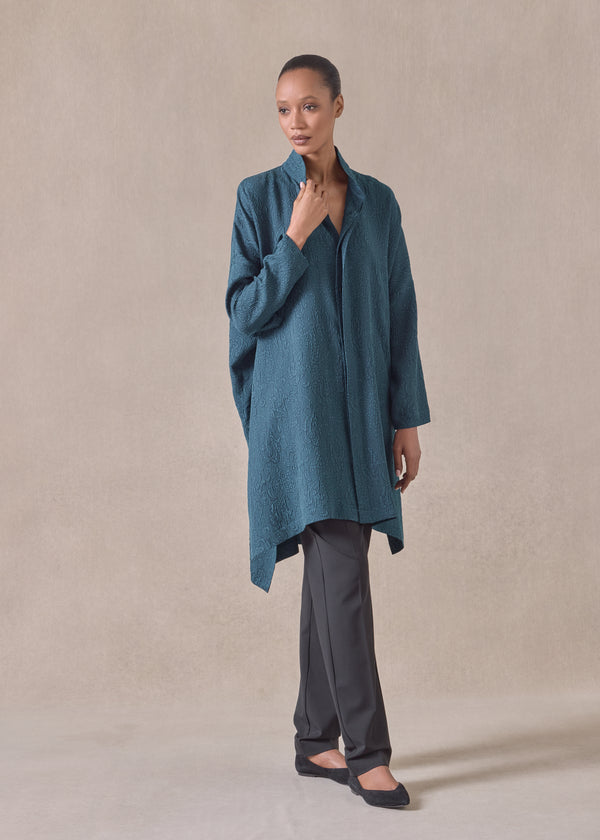 eskandar silk wide longer back double stand collar shirt - very long with slits