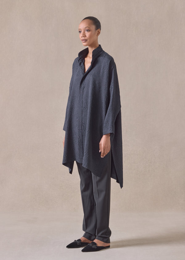 Eskandar Silk Wide Longer Back Double Stand Collar Shirt - Very Long With Slits