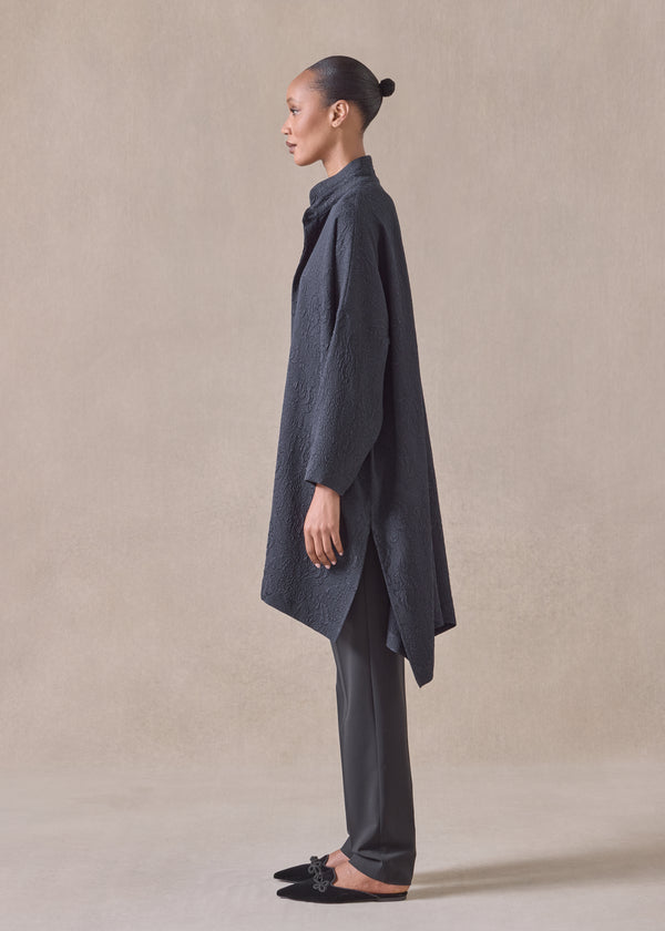 Eskandar Silk Wide Longer Back Double Stand Collar Shirt - Very Long With Slits