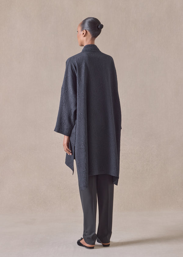 Eskandar Silk Wide Longer Back Double Stand Collar Shirt - Very Long With Slits