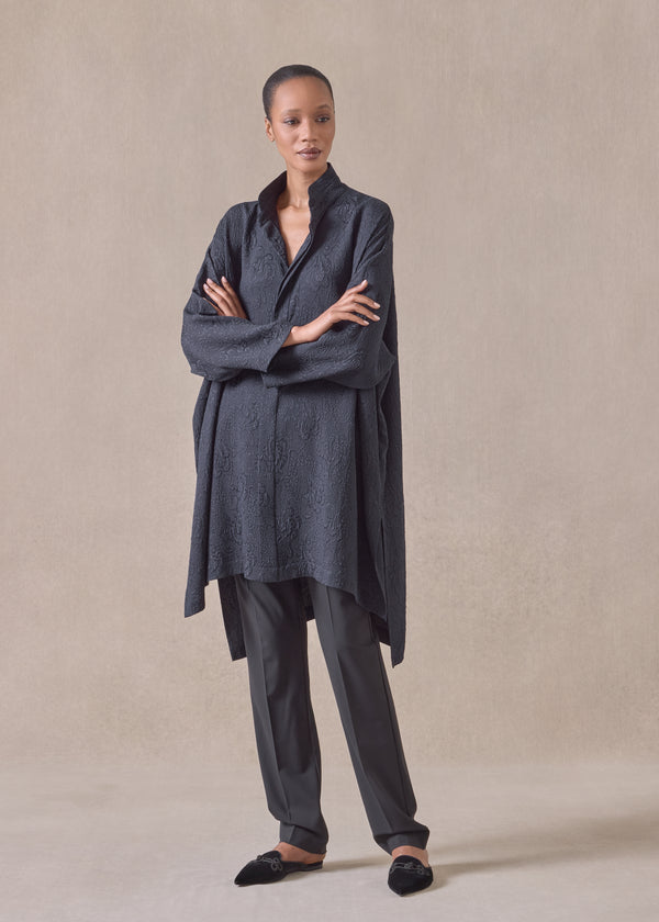 eskandar silk wide longer back double stand collar shirt - very long with slits