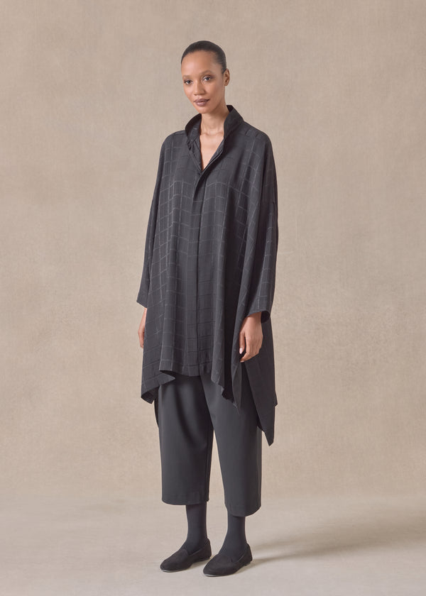 Eskandar Silk Wide Longer Back Double Stand Collar Shirt - Very Long With Slits