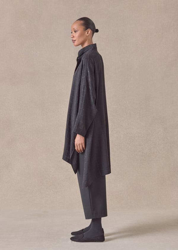 Eskandar Silk Wide Longer Back Double Stand Collar Shirt - Very Long With Slits