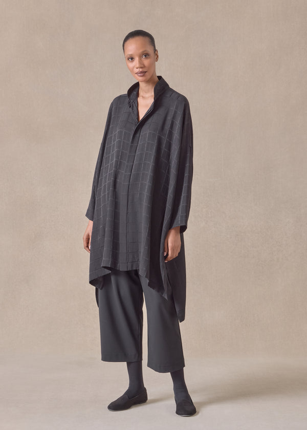 eskandar silk wide longer back double stand collar shirt - very long with slits