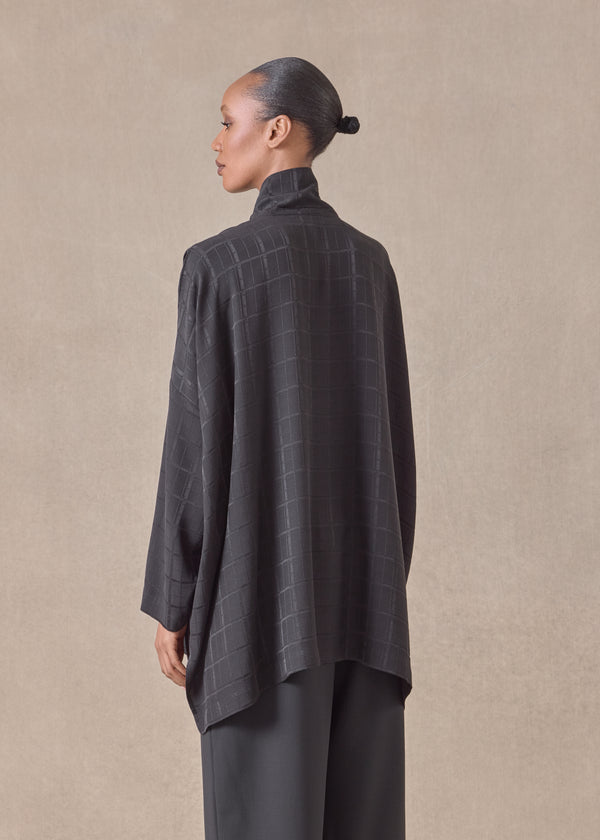 Eskandar Silk Wide Longer Back Scrunch Neck Shirt - Long