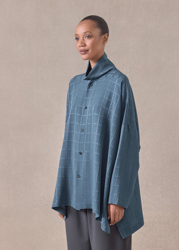 Eskandar Silk Wide Longer Back Scrunch Neck Shirt - Long