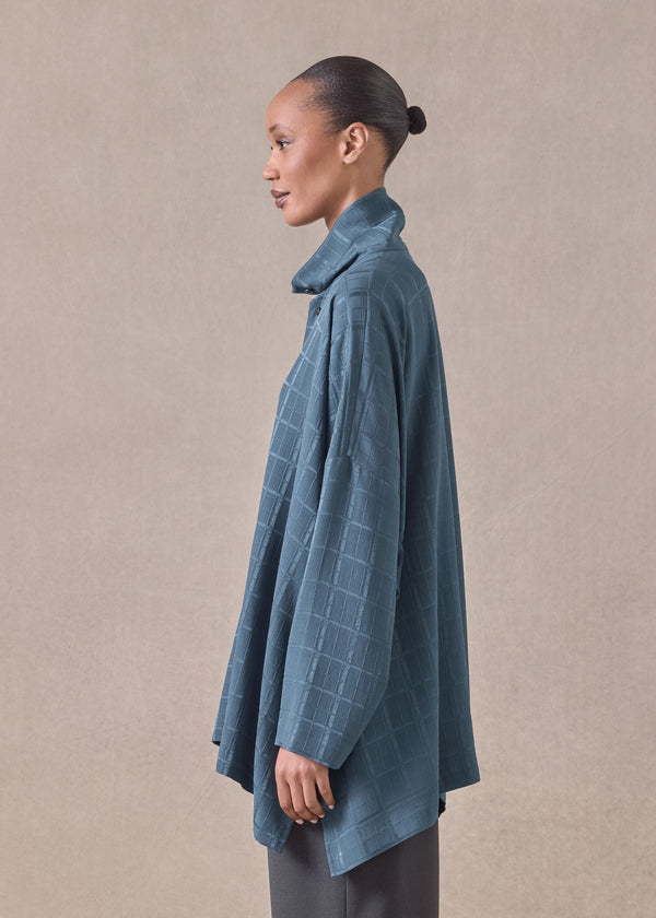 Eskandar Silk Wide Longer Back Scrunch Neck Shirt - Long