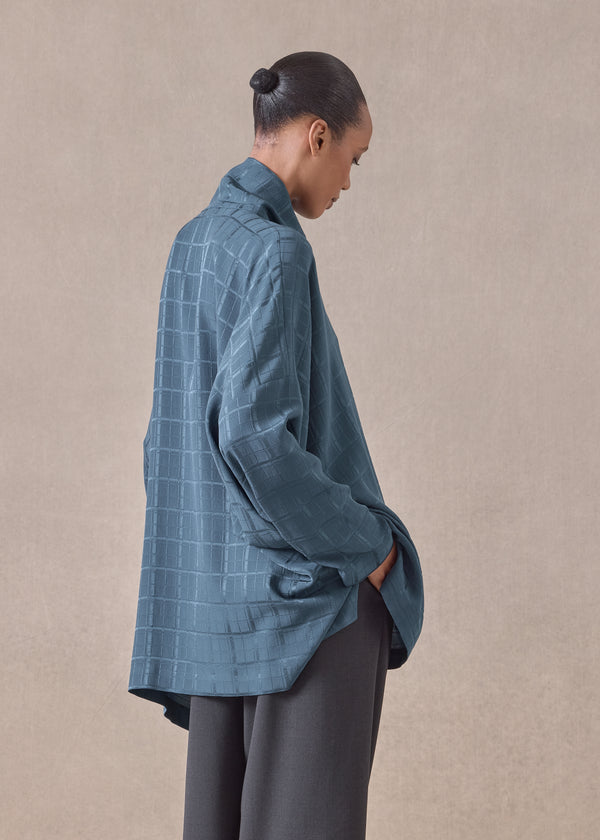 Eskandar Silk Wide Longer Back Scrunch Neck Shirt - Long