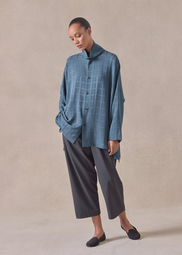 eskandar silk wide longer back scrunch neck shirt - long