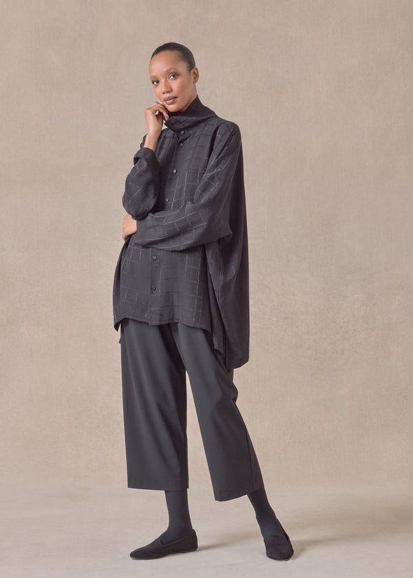 eskandar silk wide longer back scrunch neck shirt - long