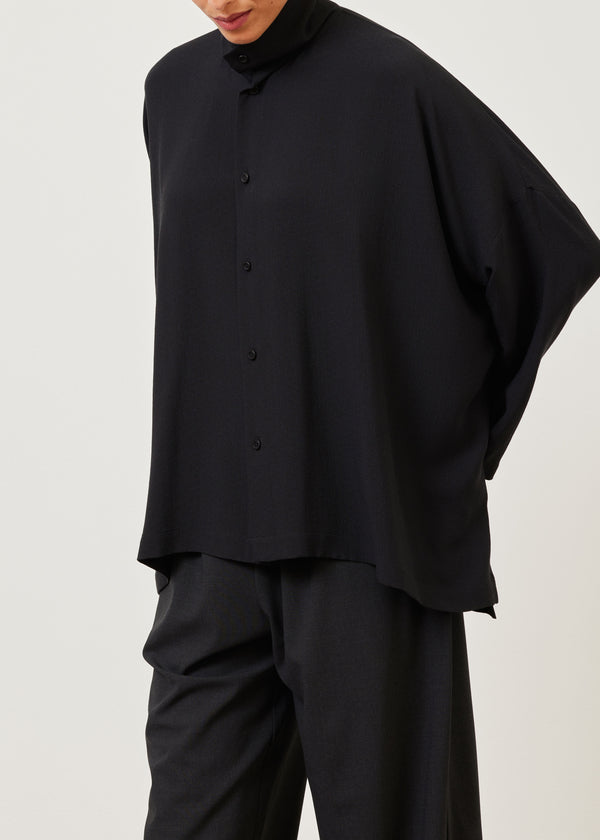 Eskandar Silk Wide Longer Back Scrunch Neck Shirt - Mid Plus