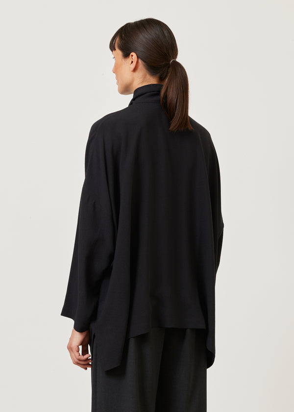 Eskandar Silk Wide Longer Back Scrunch Neck Shirt - Mid Plus