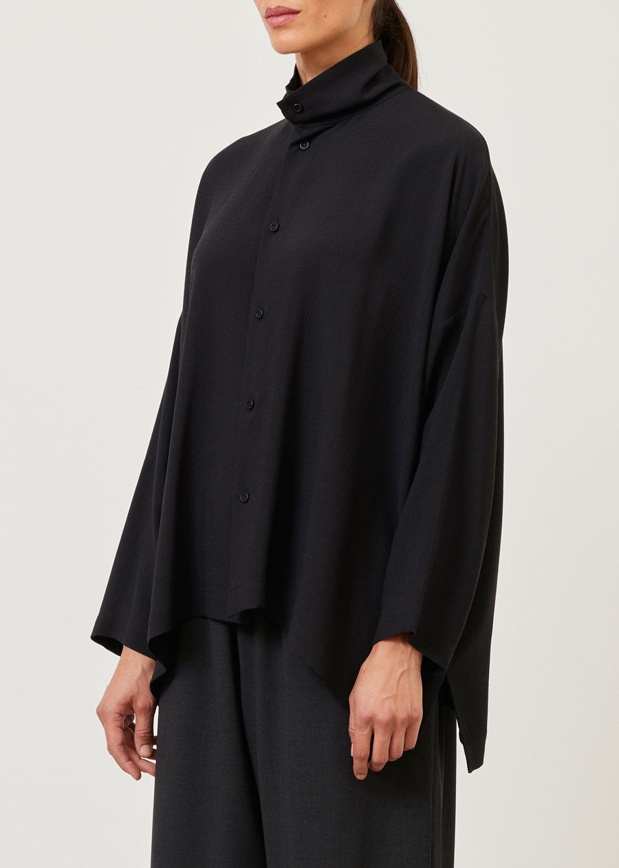 Eskandar Silk Wide Longer Back Scrunch Neck Shirt - Mid Plus