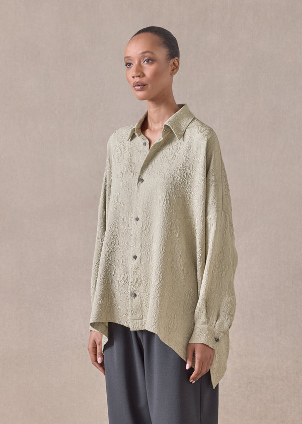 Eskandar Silk Wide Longer Back Shirt With Collar - Mid Plus