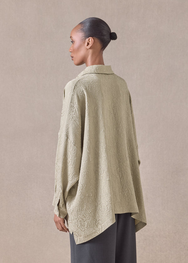 Eskandar Silk Wide Longer Back Shirt With Collar - Mid Plus
