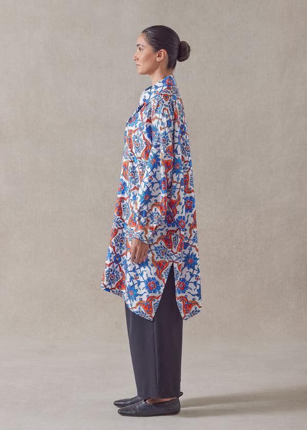 Eskandar Silk Wide Shirt With Collar - Very Long With Slits