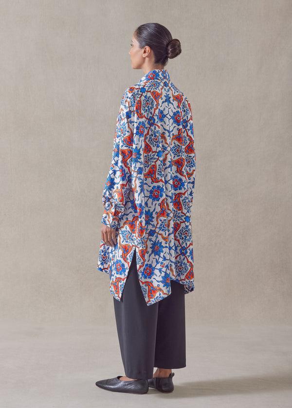 Eskandar Silk Wide Shirt With Collar - Very Long With Slits