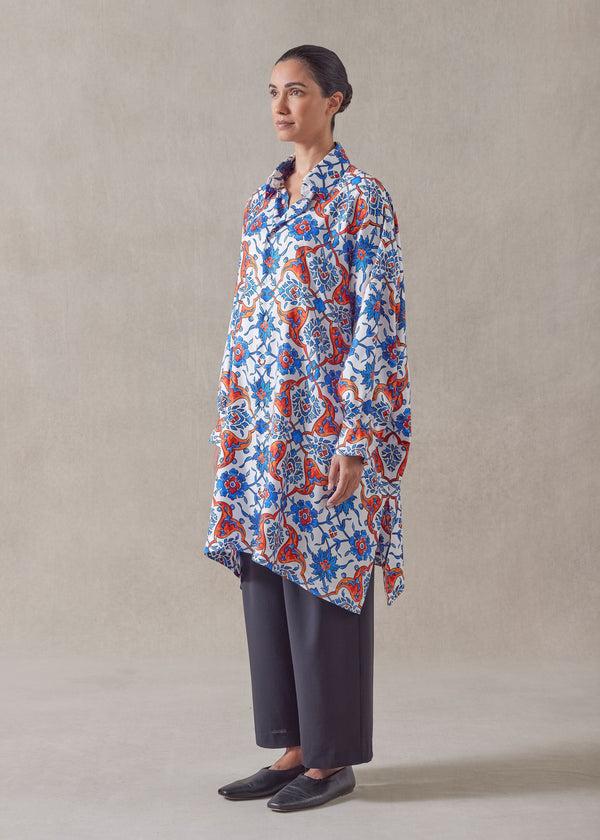 eskandar silk wide shirt with collar - very long with slits