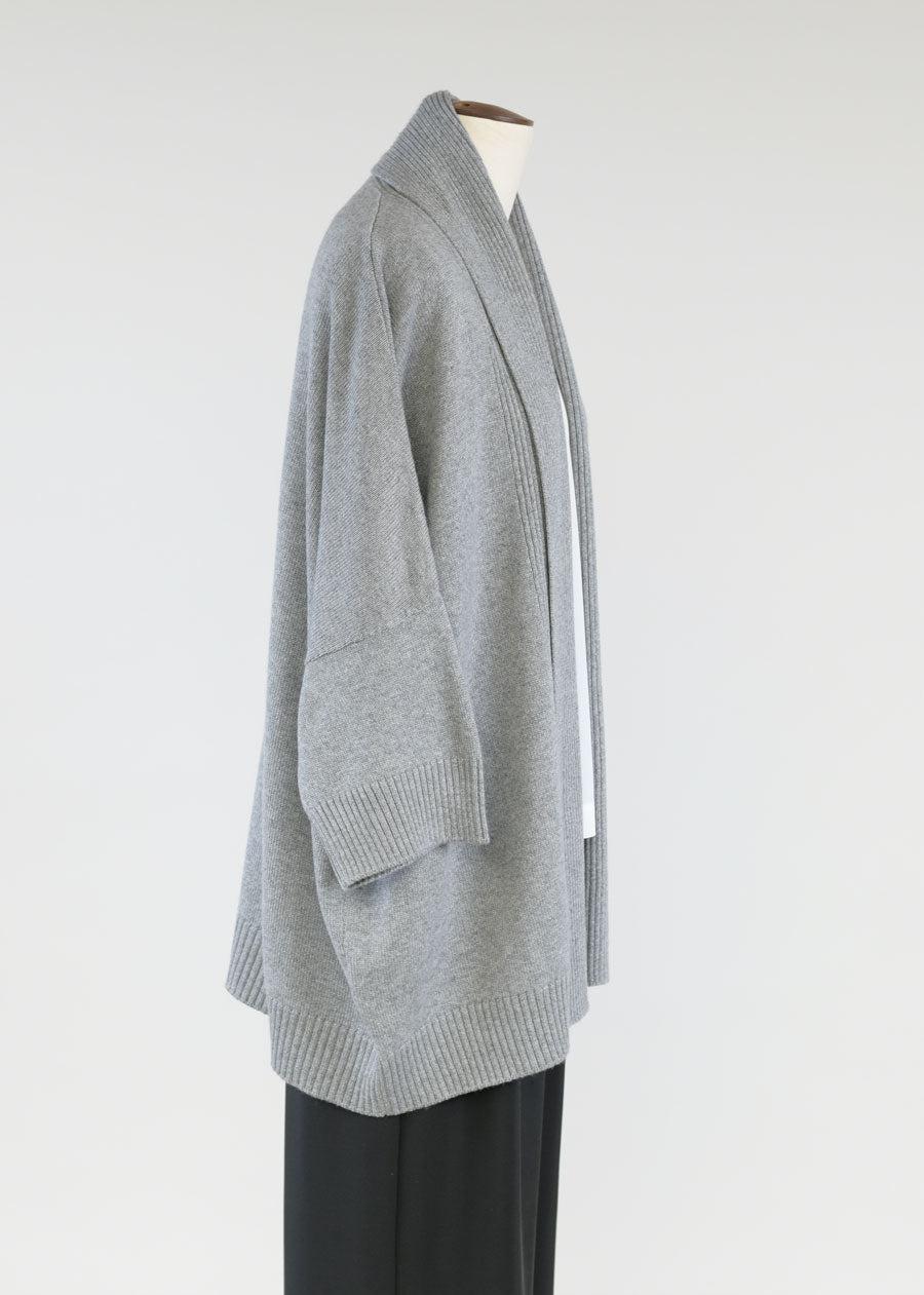 Eskandar Sloped Shoulder 3/4 Sleeve Shawl Col Cardi - Long