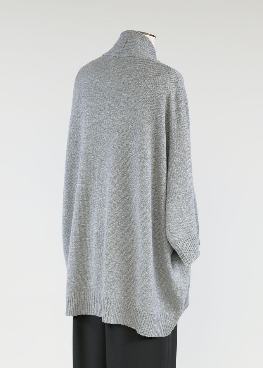 Eskandar Sloped Shoulder 3/4 Sleeve Shawl Col Cardi - Long