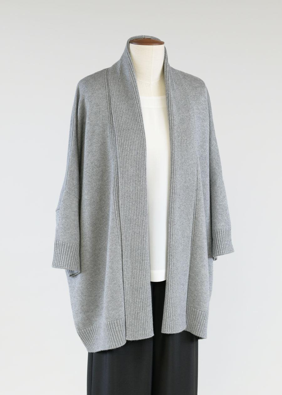 eskandar sloped shoulder 3/4 sleeve shawl col cardi - long