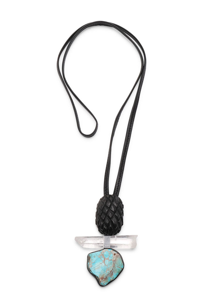 eskandar three part stone crystal & carved kamagong wood pineapple pendant