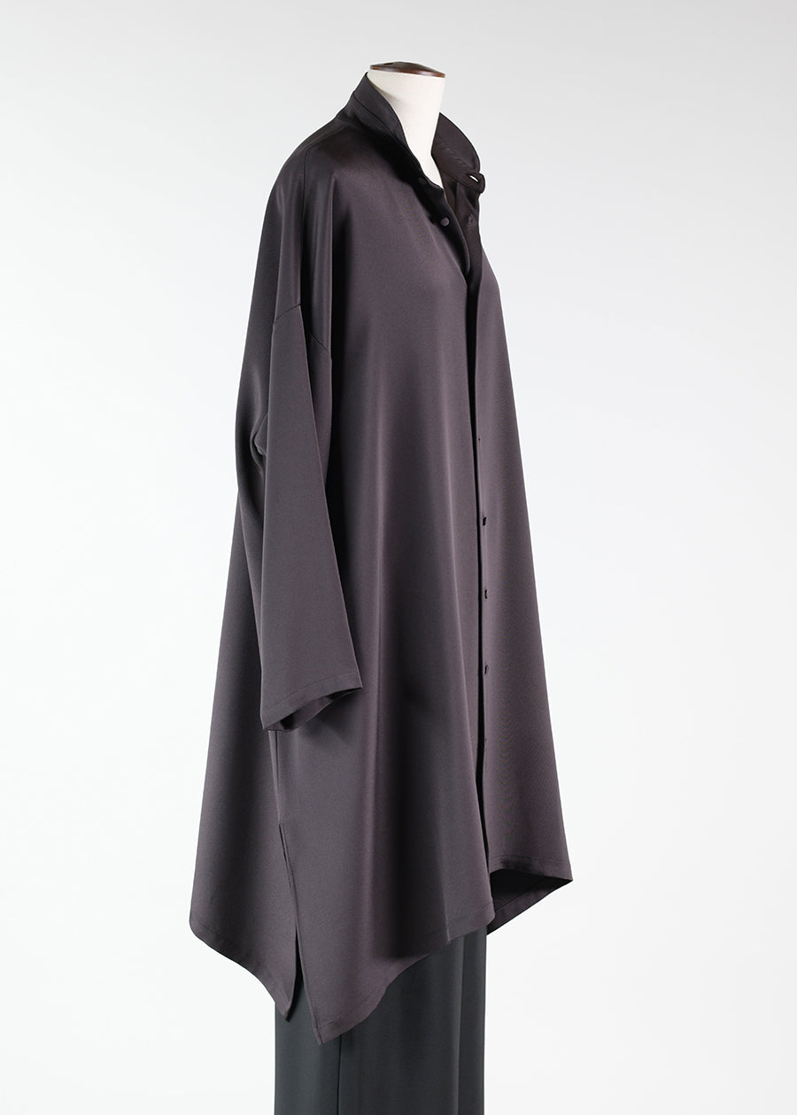 Eskandar Wide A-line Double Stand Collar Shirt - Very Long With Slits