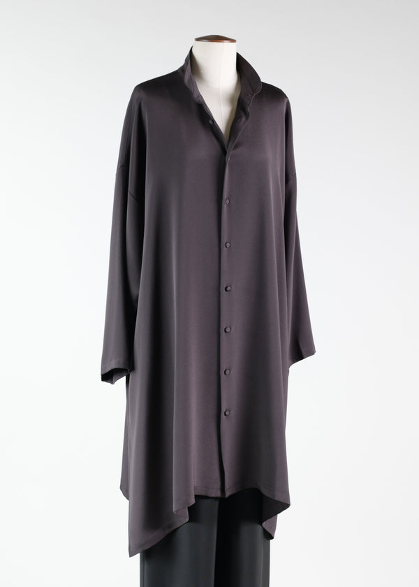 eskandar wide A-line double stand collar shirt - very long with slits