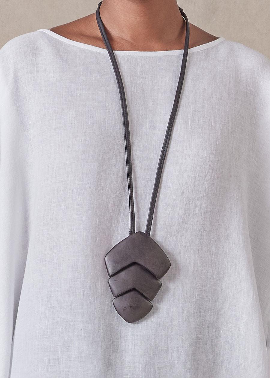 Eskandar Wooden Tri Part Interlocking Diamond Pendant