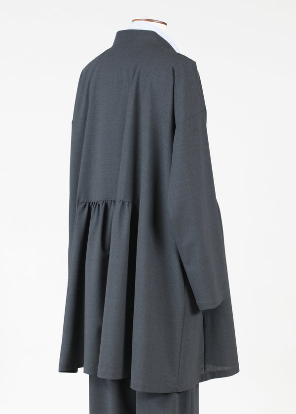 Eskandar Wool A-line Mandarin Jacket With Pleated Panels - Long Plus