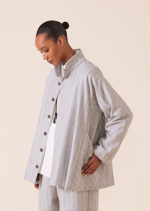 eskandar wool cashmere mix caucasus jacket with notch collar - long