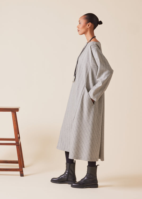 Eskandar Wool Cashmere Mix Caucasus Scoop Neck Dress