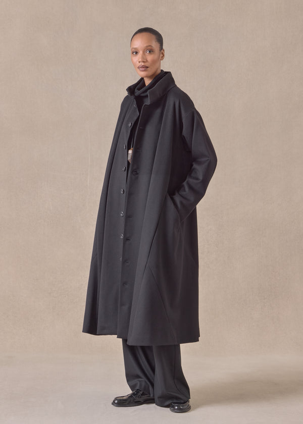 eskandar wool cashmere mix high neck caucasus coat - full length