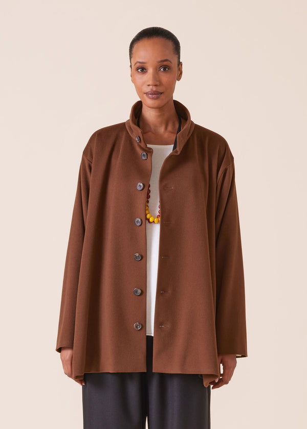 eskandar wool cashmere mix high neck caucasus coat - long