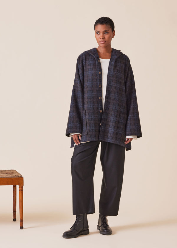 Eskandar Wool Cashmere Mix Hooded Coat With Raw Edges - Long