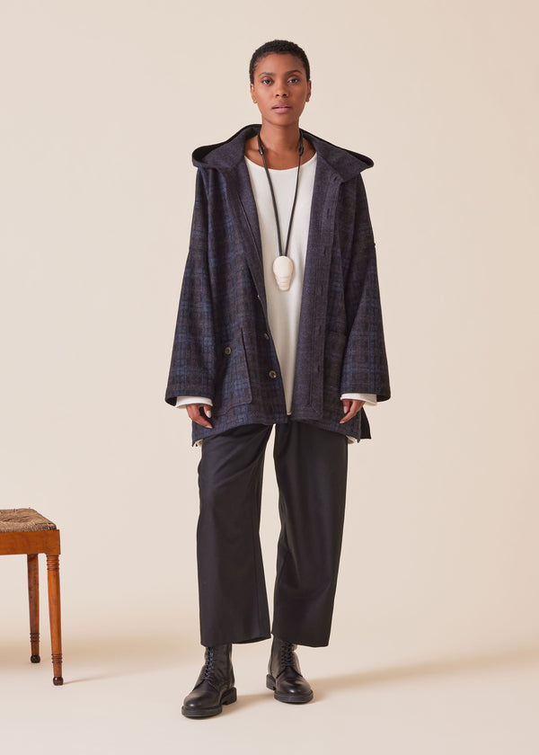 eskandar wool cashmere mix hooded coat with raw edges - long