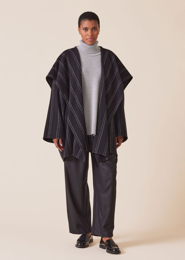 eskandar wool cashmere mix jacket coat with blanket drape - long plus