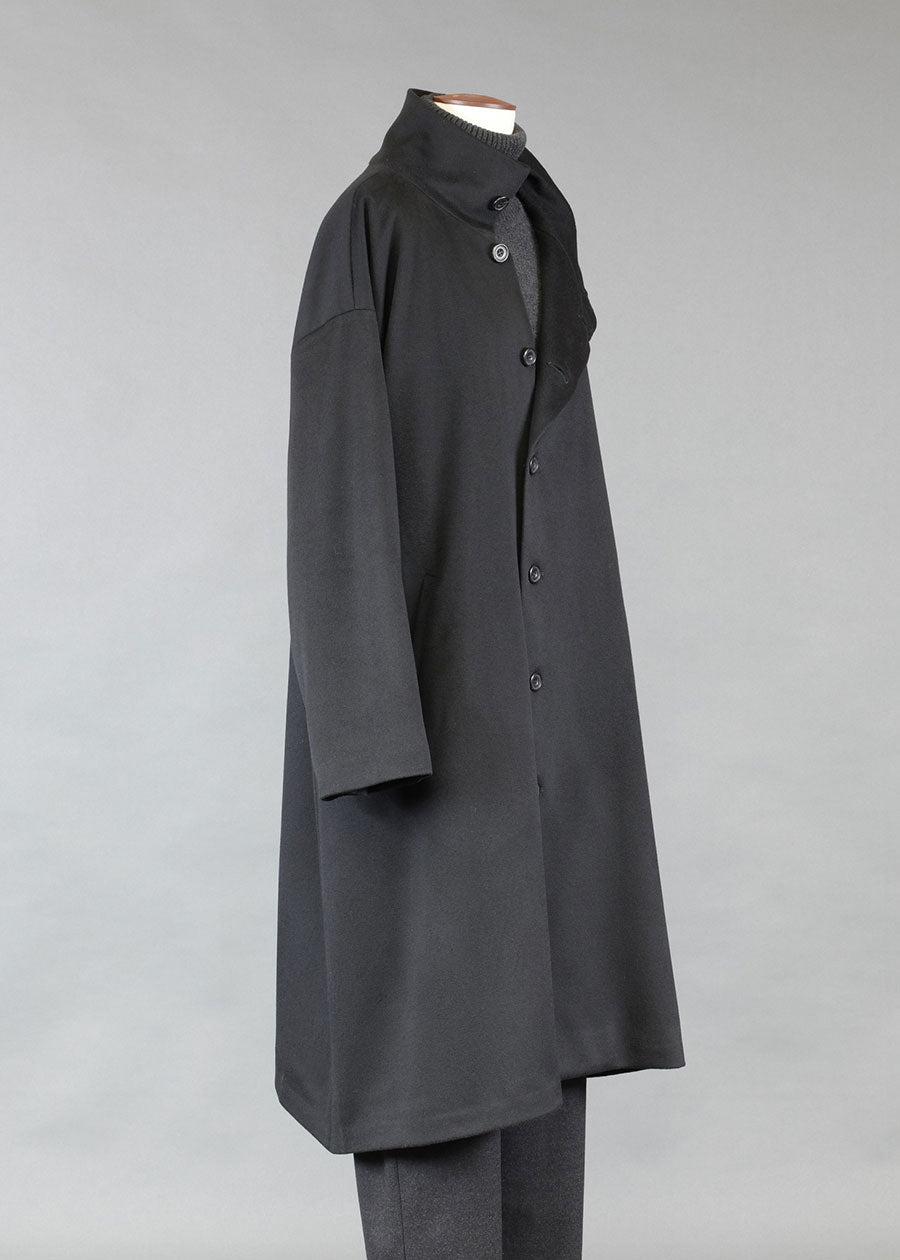 Eskandar Wool Cashmere Mix Side Buttoning Scrunch Neck Coat - Very Long
