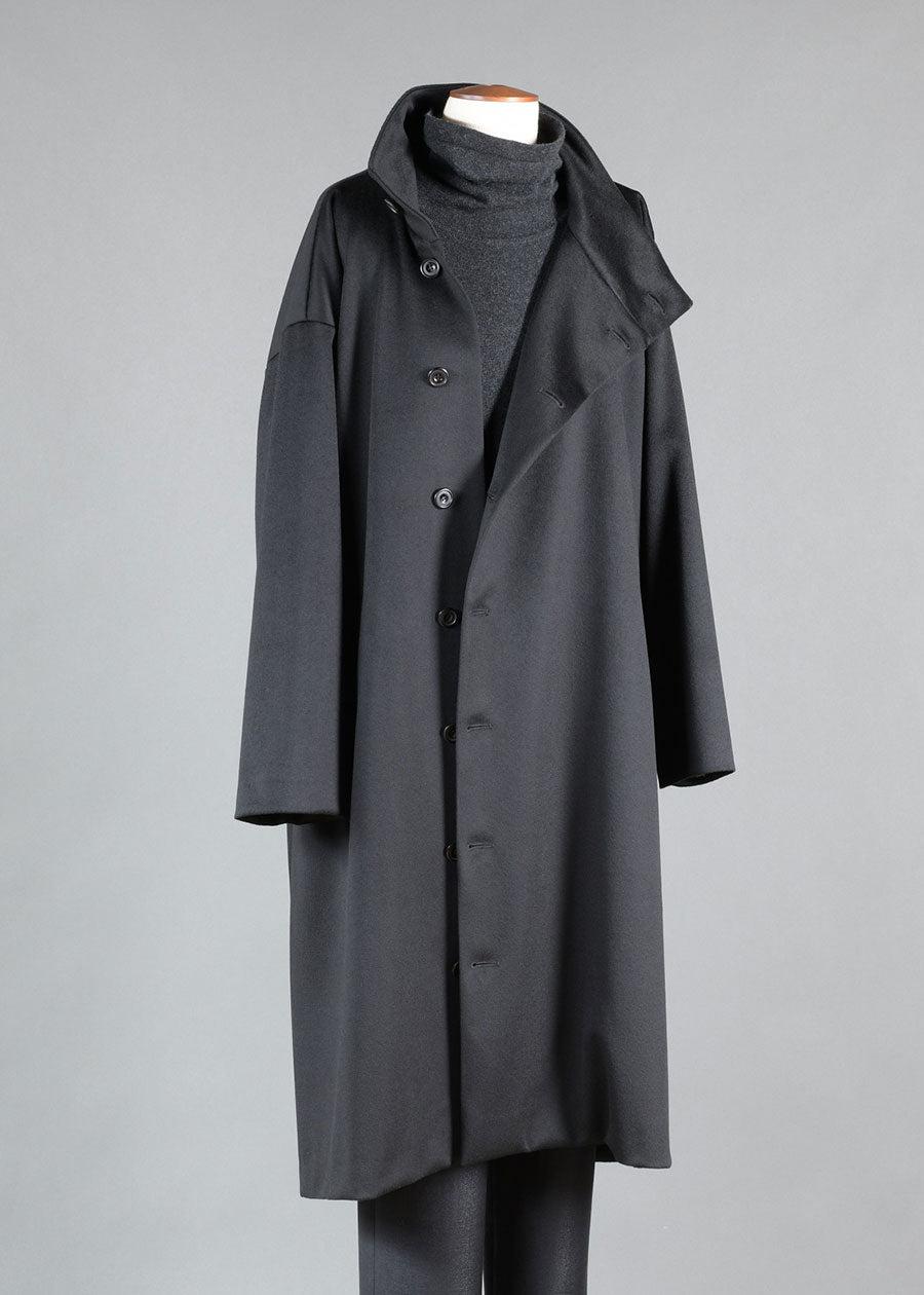 Eskandar Wool Cashmere Mix Side Buttoning Scrunch Neck Coat - Very Long