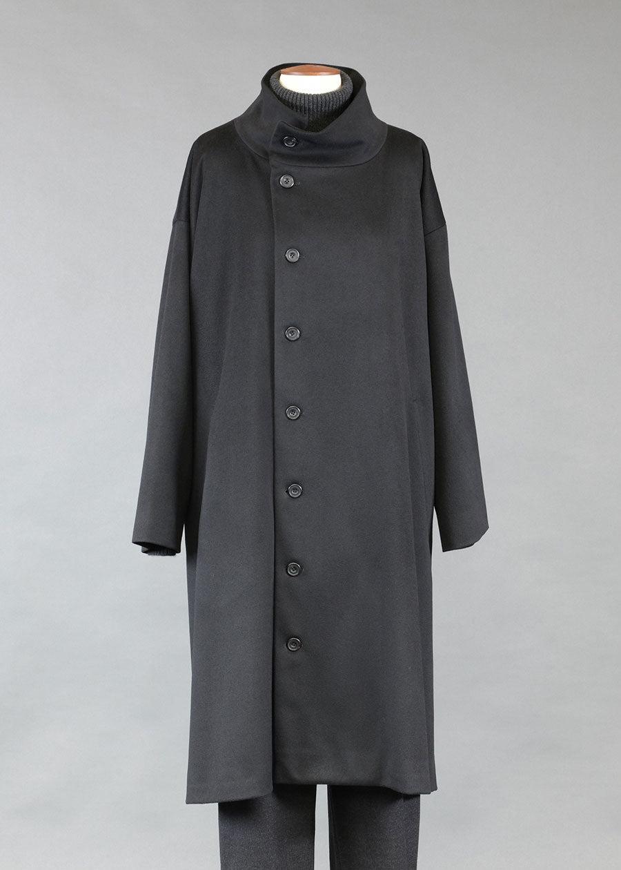 eskandar wool cashmere mix side buttoning scrunch neck coat - very long
