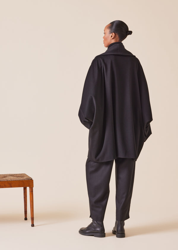 Eskandar Wool Cashmere Mix Sloped Shoulder Shawl Collar Cuffed Coat - Long Plus