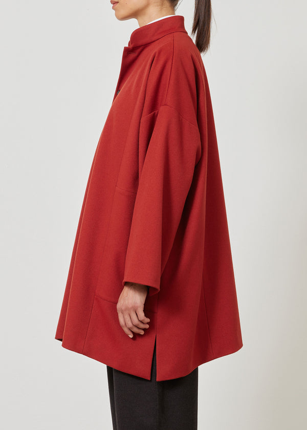 Eskandar Wool Cashmere Mix Wide A-line Mandarin Collar Coat - Long Plus