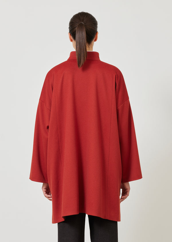 Eskandar Wool Cashmere Mix Wide A-line Mandarin Collar Coat - Long Plus