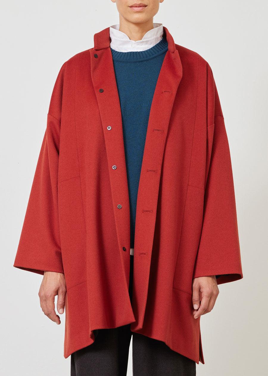 Eskandar Wool Cashmere Mix Wide A-line Mandarin Collar Coat - Long Plus